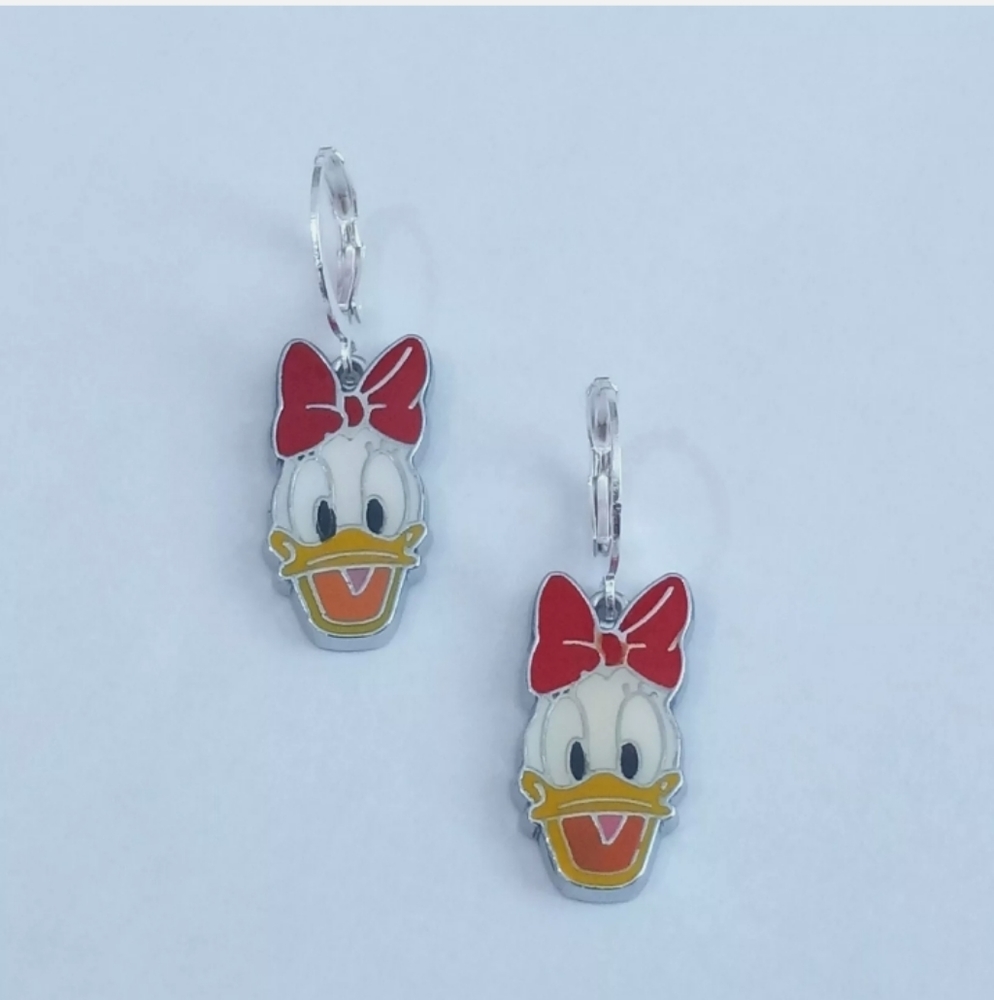 Daisy Duck High Quality Silver Plated Leverback  Dangle Earrings - Brandnew!